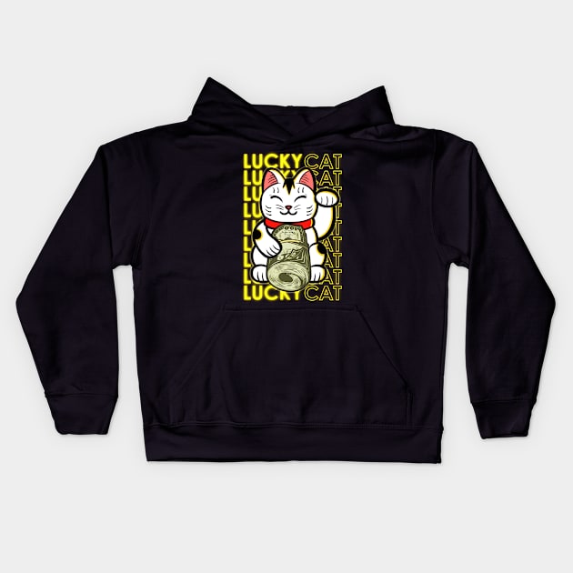 Lucky Cat Kids Hoodie by Artthree Studio